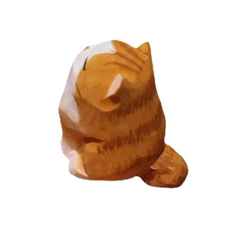 Handmade Mini Wooden Kitten Statue Hand Carved Cute Cat Figurine Polished Smooth Craft for Bedroom Dresser Decor Gift