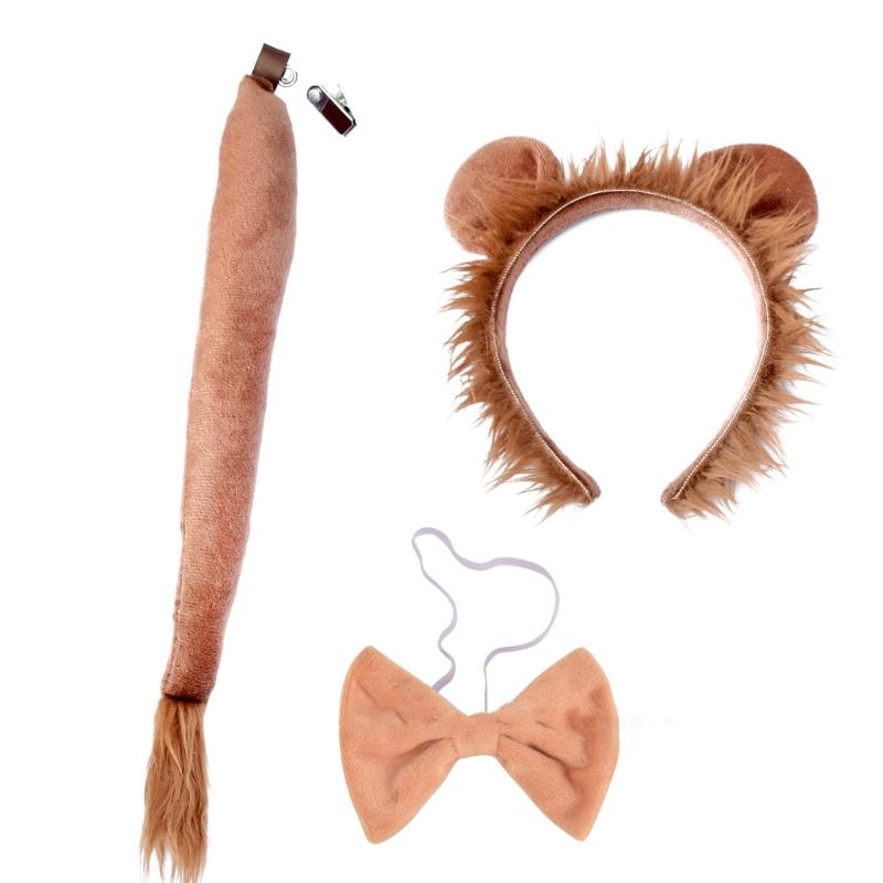3pcs/set Funny Lion Ear Hairband Tail Bowtie Plush Hairbands Carnivals Costume