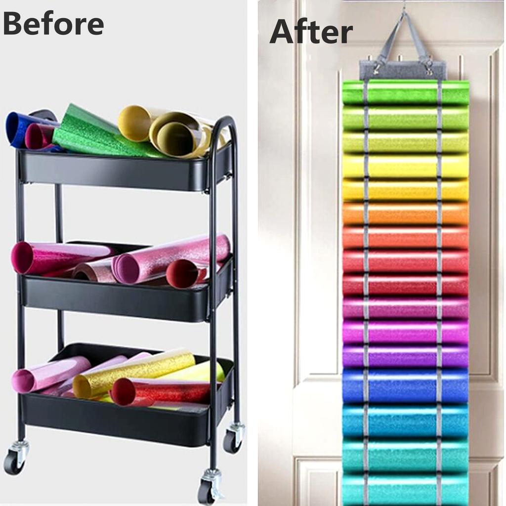 600d Oxford Cloth Thermal Transfer Film Roll Storage Hanging Bag, Wall Mount Transparent Double sided Vinyl Roll Holder With 48 Roll Compartments