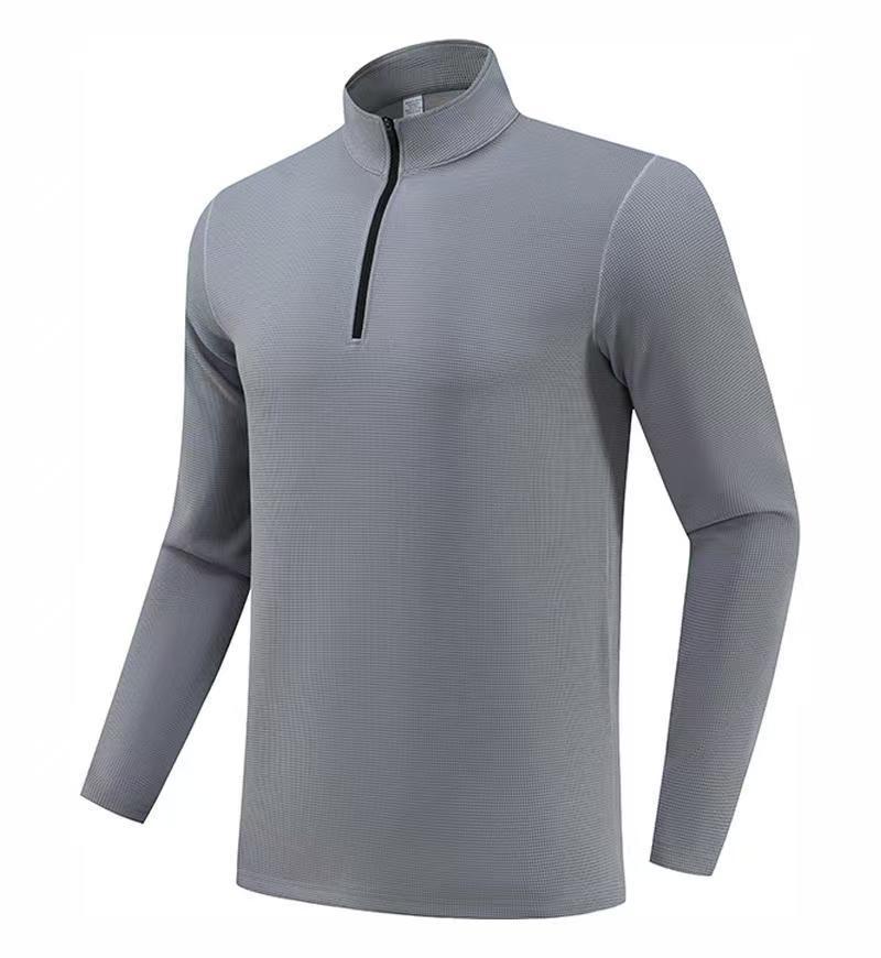 Men's Long Sleeve Half-Zip Sports Tee - Solid Color Stand Collar for Running and Fitness