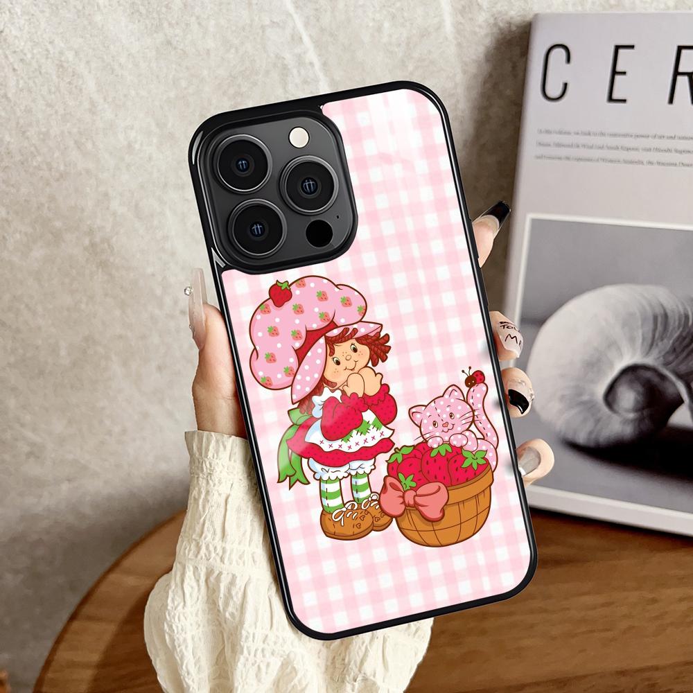 Pink Strawberry Cartoon S-Shortcake Phone Case For iPhone 16 15 14 13 12 11 Pro Xs Max Mini Plus Antislip Shockproof Hard Funda