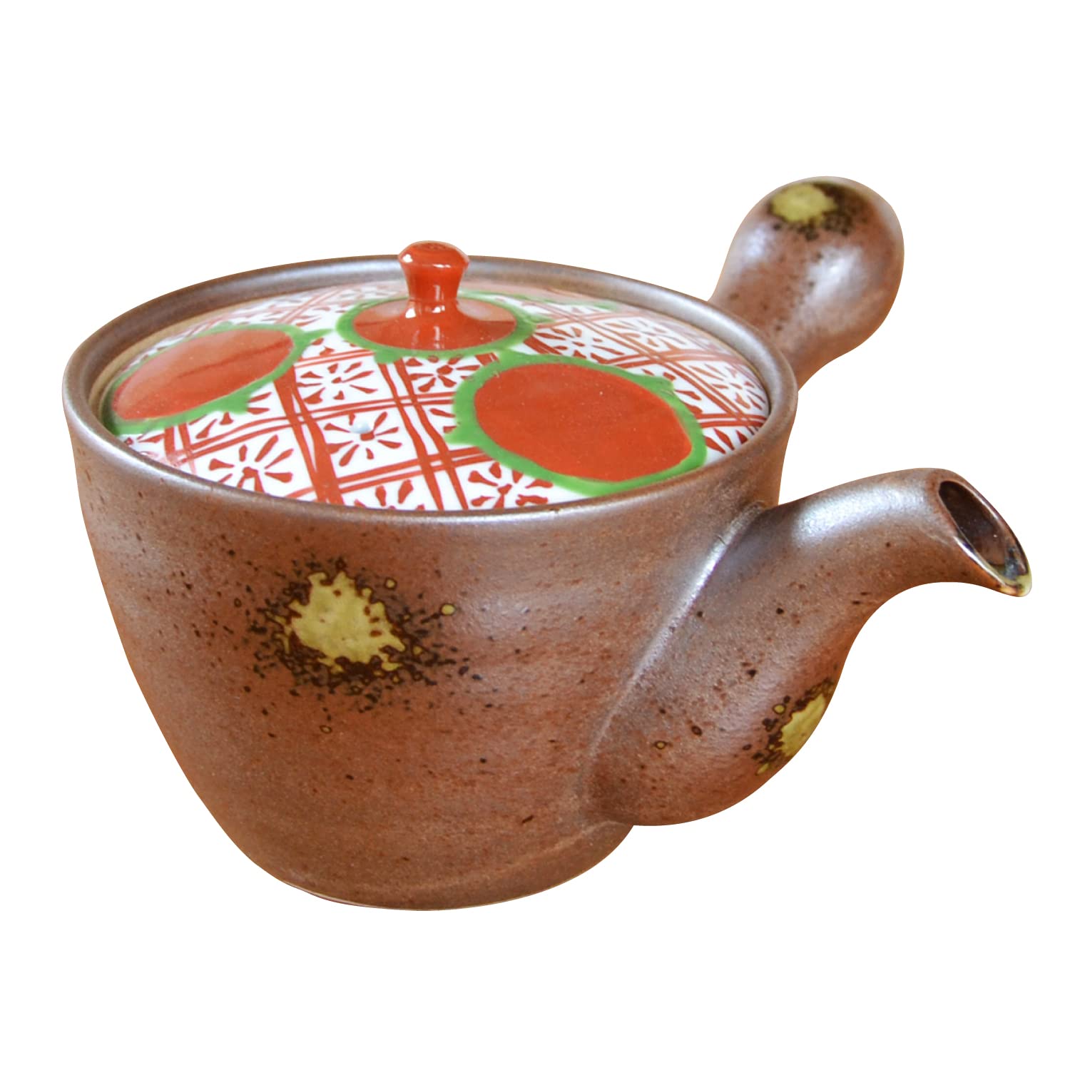 

Stylish stainless steel teapot with tea strainer, made in Japan, Arita ware or Hasami ware, with a red-painted circle pattern, 400ml