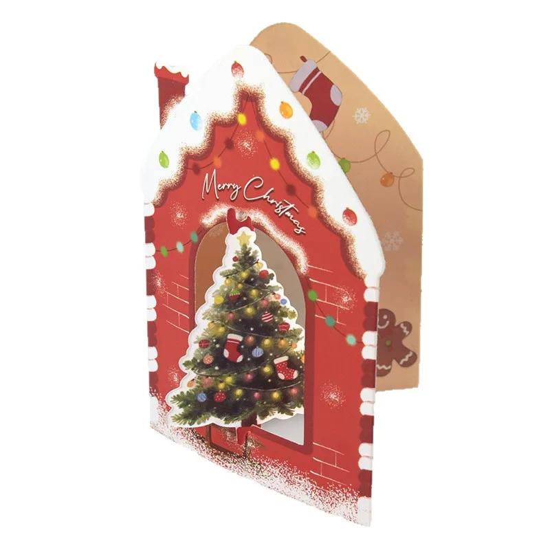 10Pcs 3D Christmas Greeting Card Creative House Shape Postcard Card Merry Christmas Decoration For Home New Year 2026 Gift Cards