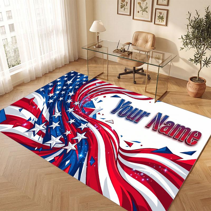 American Patriotic Theme Crystal Velvet Floor Rug Personalized Custom Name Text Warm Carpet Home Decoration