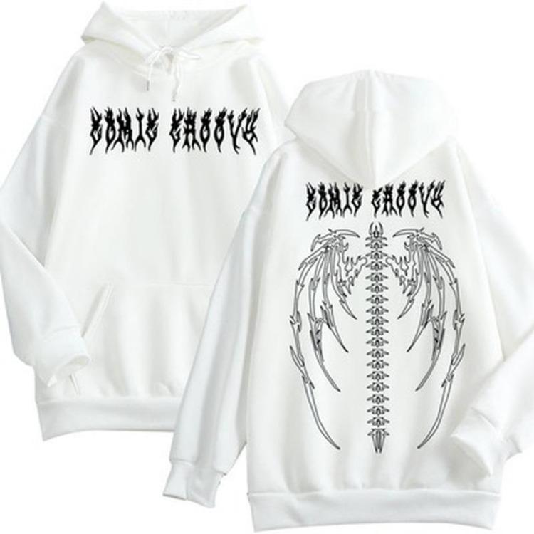 Trendy Gothic Oversized Hoodie for Women Girls Black White Couple Streetwear Sweatshirts Updated Tops