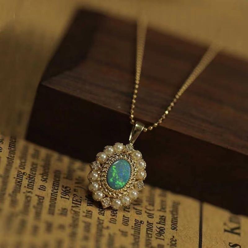 Pałacowy Styl Opalowa Perłowa Zawieszka Winylowy Kolor Naszyjnik Dla Kobiet Kryształowy Błyszczące Światło Luksusowa Biżuteria Zaręczynowa Prezent