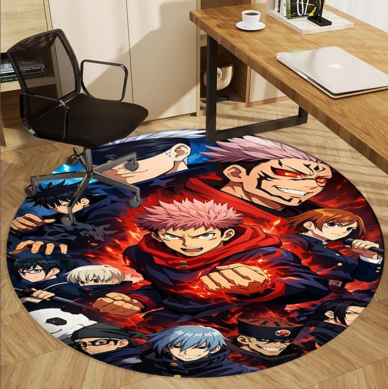 Jujutsu Kaisen Pattern Round Rug, Indoor/Outdoor Mat, for Picnic, Gameroom, Bedroom, Office, Living Room, Home Decor Carpet, Birthday Gift