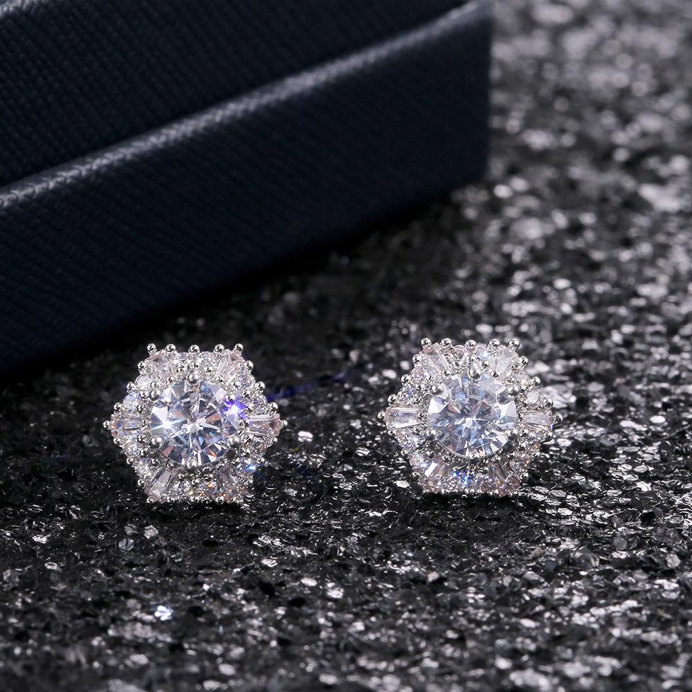 925 Sterling Silver Romantic Zircon Geometric Piercing Stud Earrings for Women Wedding Party Jewelry Gift Oorbellen