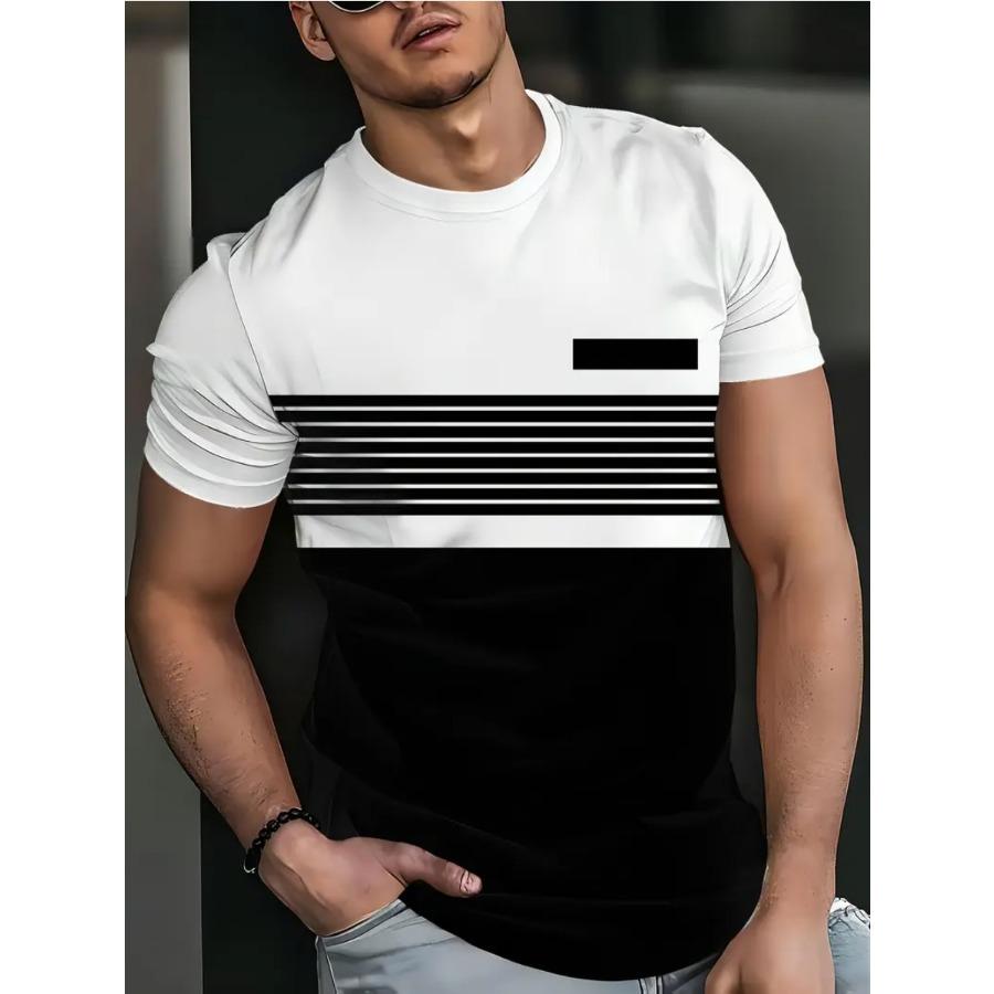 Men Striped T Shirt Tee Shirt Short Sleeve O-Neck TShirt Vintage Casual Large Size T-Shirts Men’s