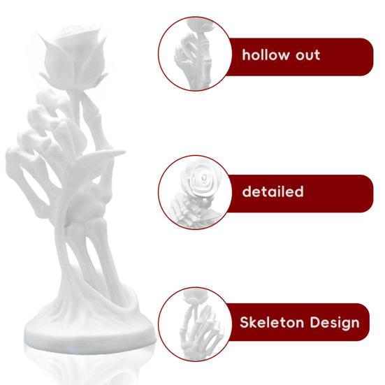 Yousheng Skeleton Hand Holding Rose Figurine Halloween Gothic Bone Hand Statue Resin Sculpture Home Office Desktop Decoration Ornament