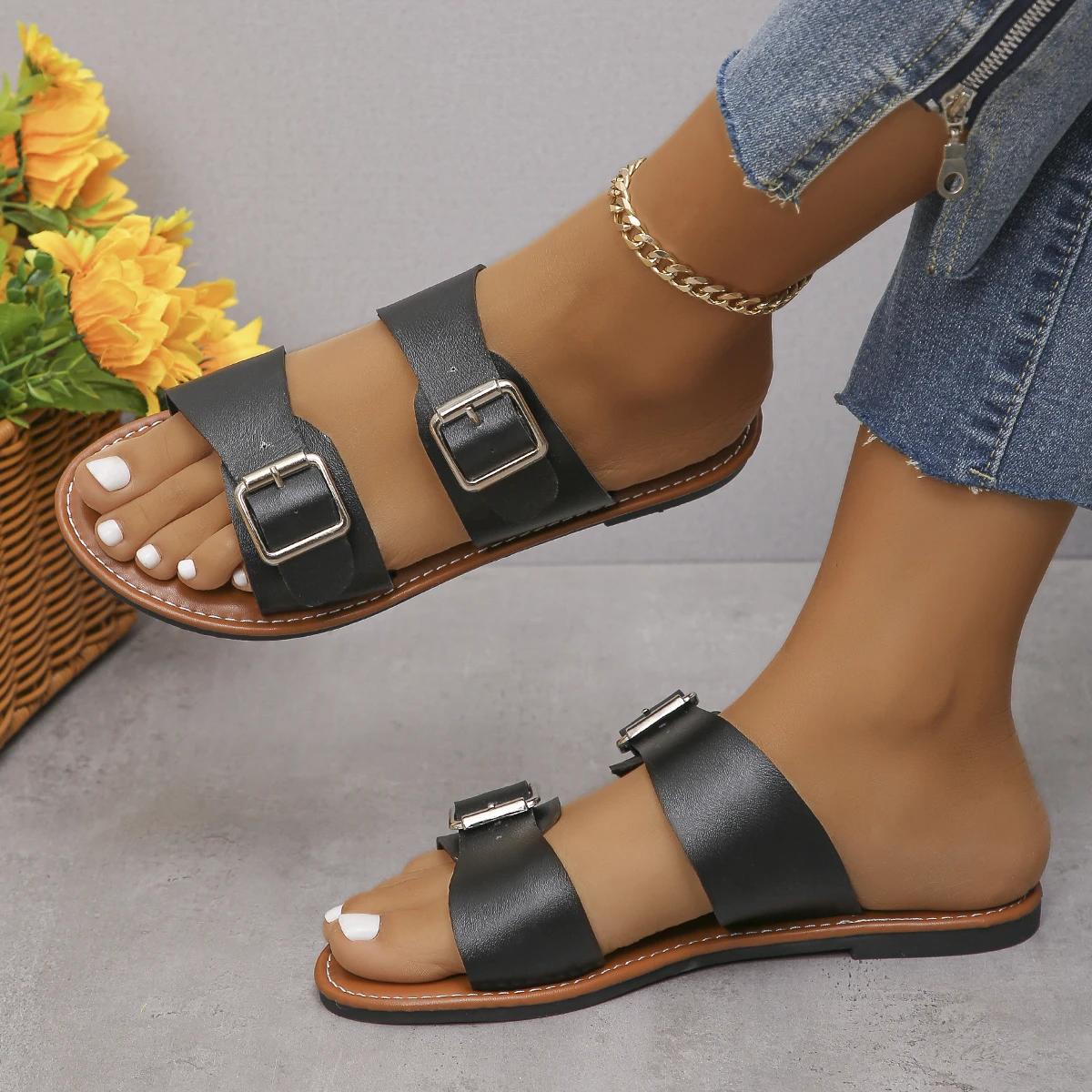 Новые женские летние трендовые повседневные туфли на плоской подошве с пряжкой — фото 10