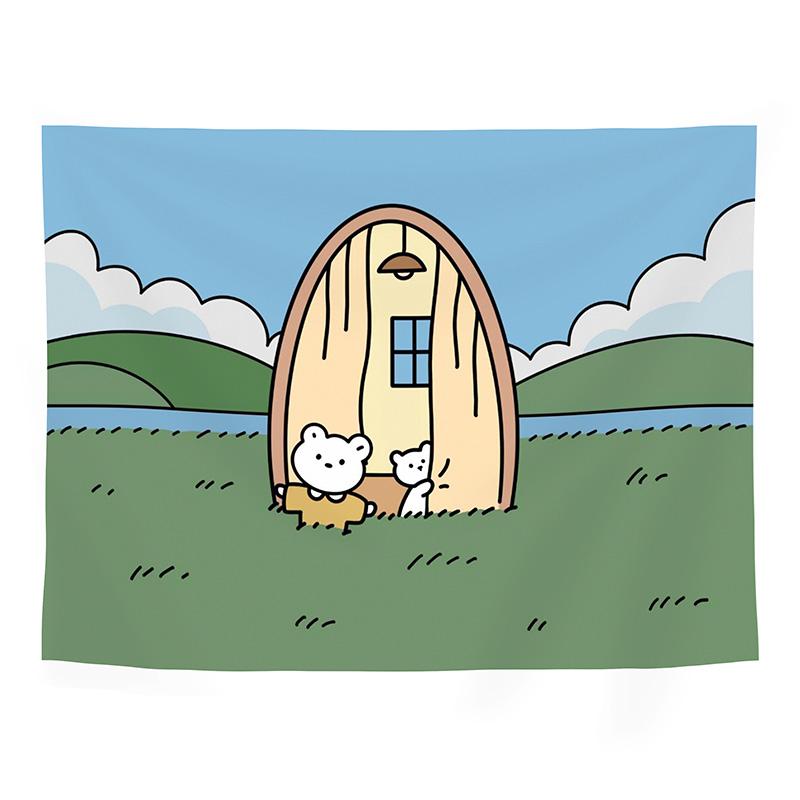 

Гобелен с мультяшным медведем, богемный гобелен для украшения стены спальни, настенный гобелен для гостиной, украшение на холсте, настенная живопись, гобелен 100x75cm