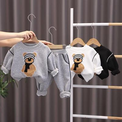 Korean Kids' Autumn Bear Sweatshirt & Sweatpants Set – Cartoon Two-Piece Long Sleeve Outfit