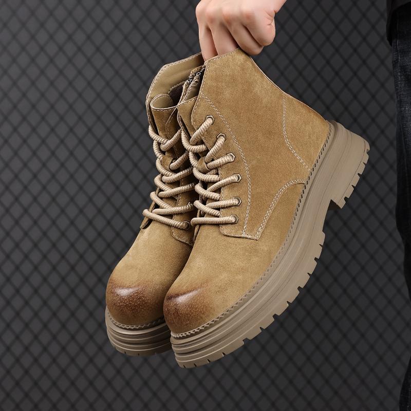 

Замшевая кожа Новое поступление Ботинки челси Мужская мода Ботильоны Мужские повседневные Ботинки в британском стиле Ретро Новая обувь с высоким верхом 38 хаки