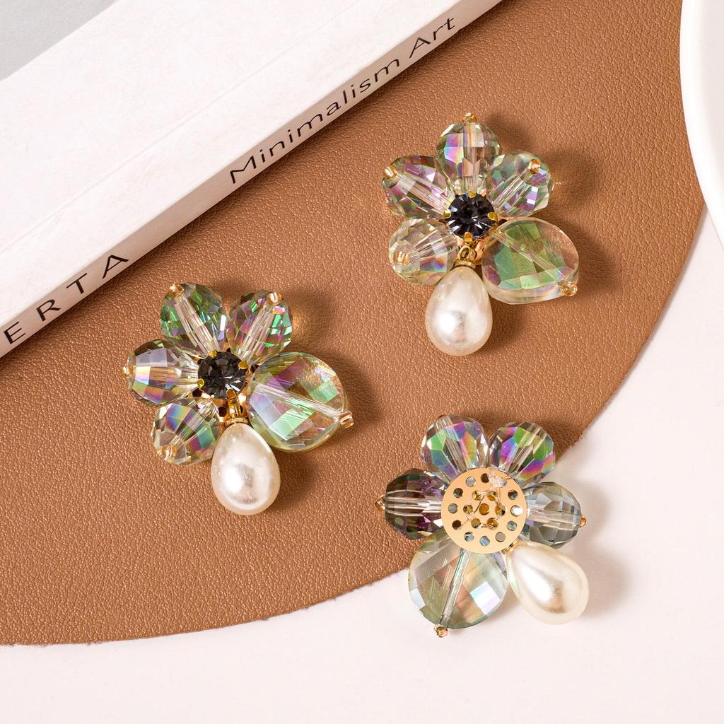 Handmade Crystal Flower Stud Earrings and Hair Clips - Beaded Accessories for Shoes and Clothing