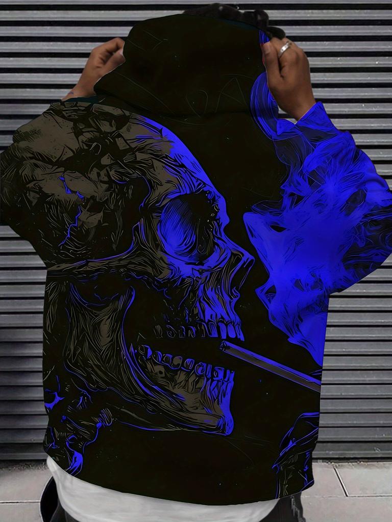 Men'S Hooded Digital Print Sweatshirt, Featuring a Trendy Street Style with a Cool Skull Graphic. Machine Washable And Versatile, Perfect for