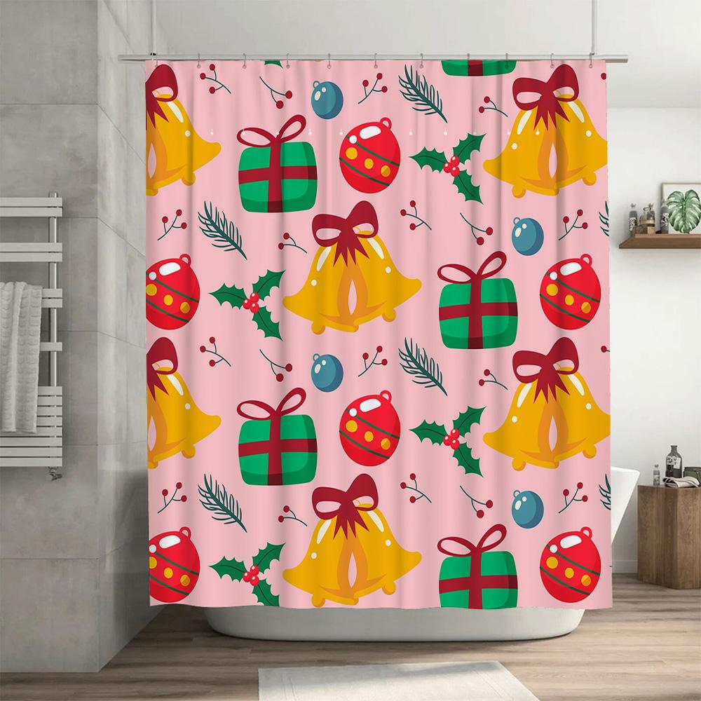 Christmas Decorations Shower Curtain Holiday Decor with Bells Gifts Pink Festive Print for Bathrooms Perfect Gift Idea #17495230