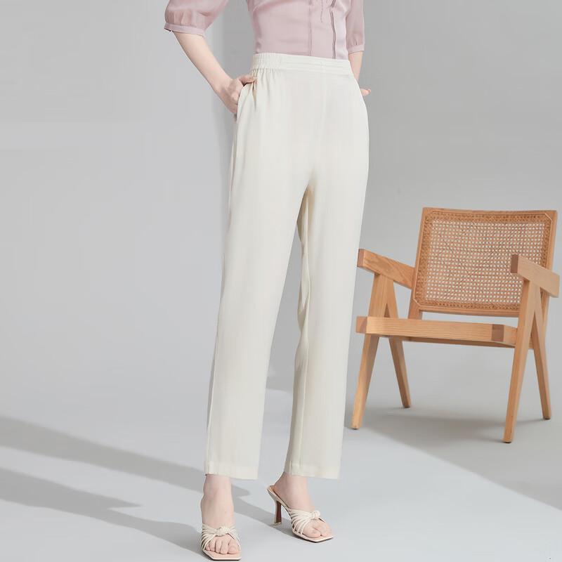 Women s 6A Mulberry Silk High-Waist Straight-Leg Casual Pants XXXXL