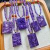 Natural Charoite Peace Rectangle Pendant Necklace, Amethyst Beaded Sweater Chain Healing Crystal Jewelry for Women Gift
