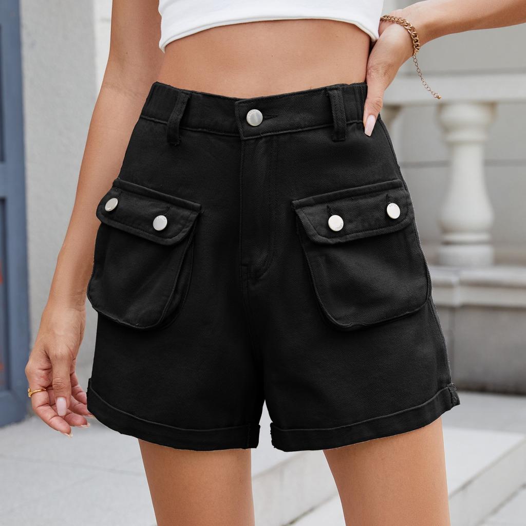 Ladies' Fashionable Sexy Solid Color Elastic Waist Workwear Casual Shorts