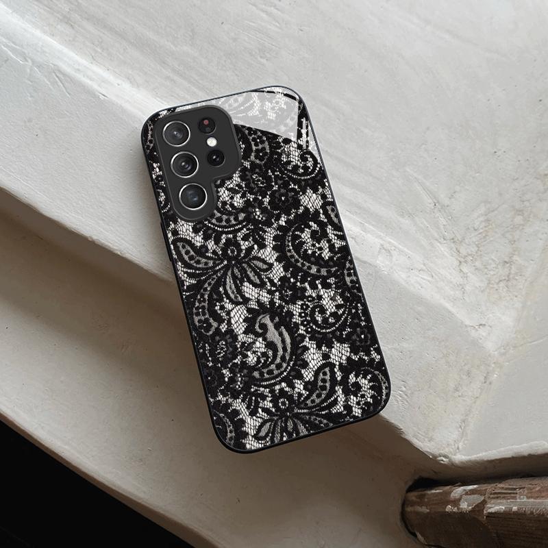 Szklane etui na telefon z koronkowym wzorem, odpowiednie do Samsung Galaxy S26 S25 S24 S23 S22 S20 FE/Ultra/Plus, pyłoszczelne i odporne na wstrząsy