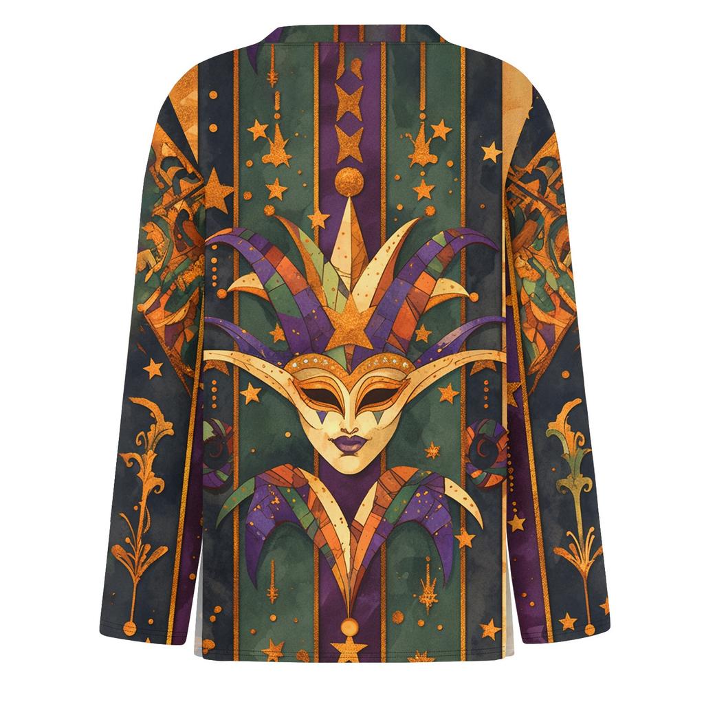 Women's Fashion Casual Slit Hem Round Neck Long Sleeve Loose Printed T-Shirt Top