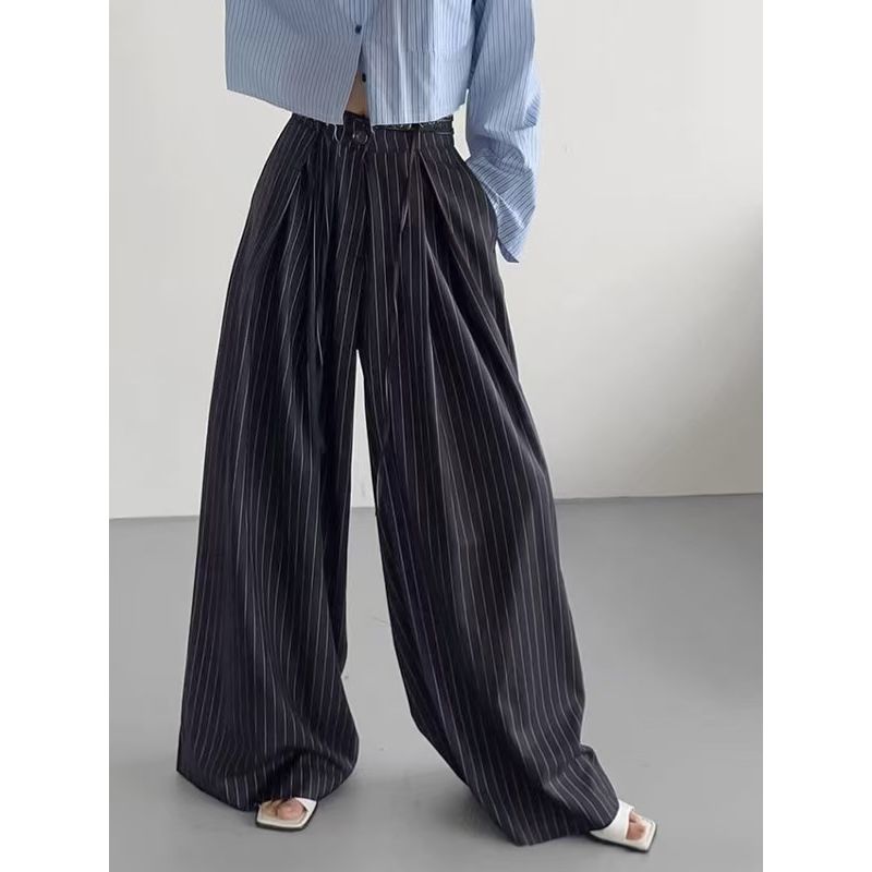 European and American Fashion High Waist Stripe Loose Drape Casual Suit Pants High Waisted Striped Pants