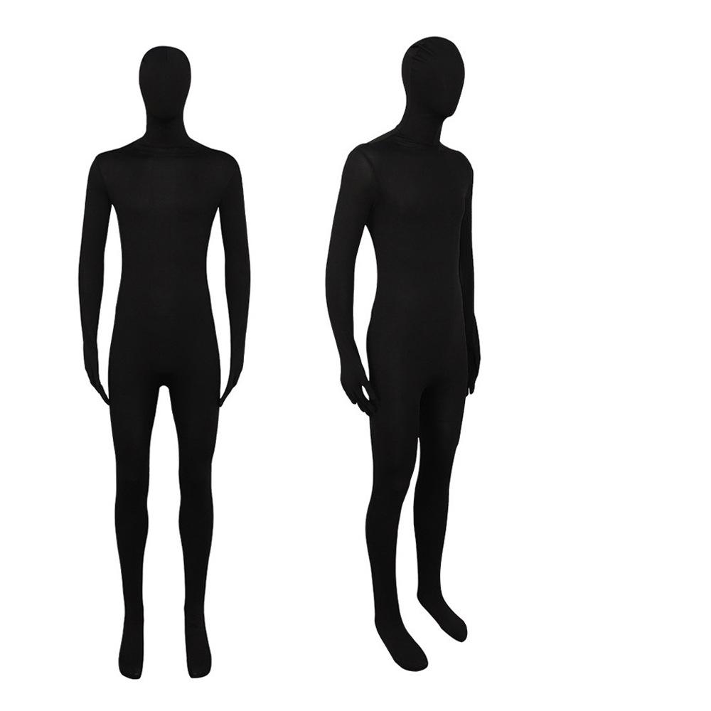Black Zentai Bodysuit for Men Women Halloween Carnival Skin Tight Suit Spandex Stretch Disappearing Cosplay Jumpsuit
