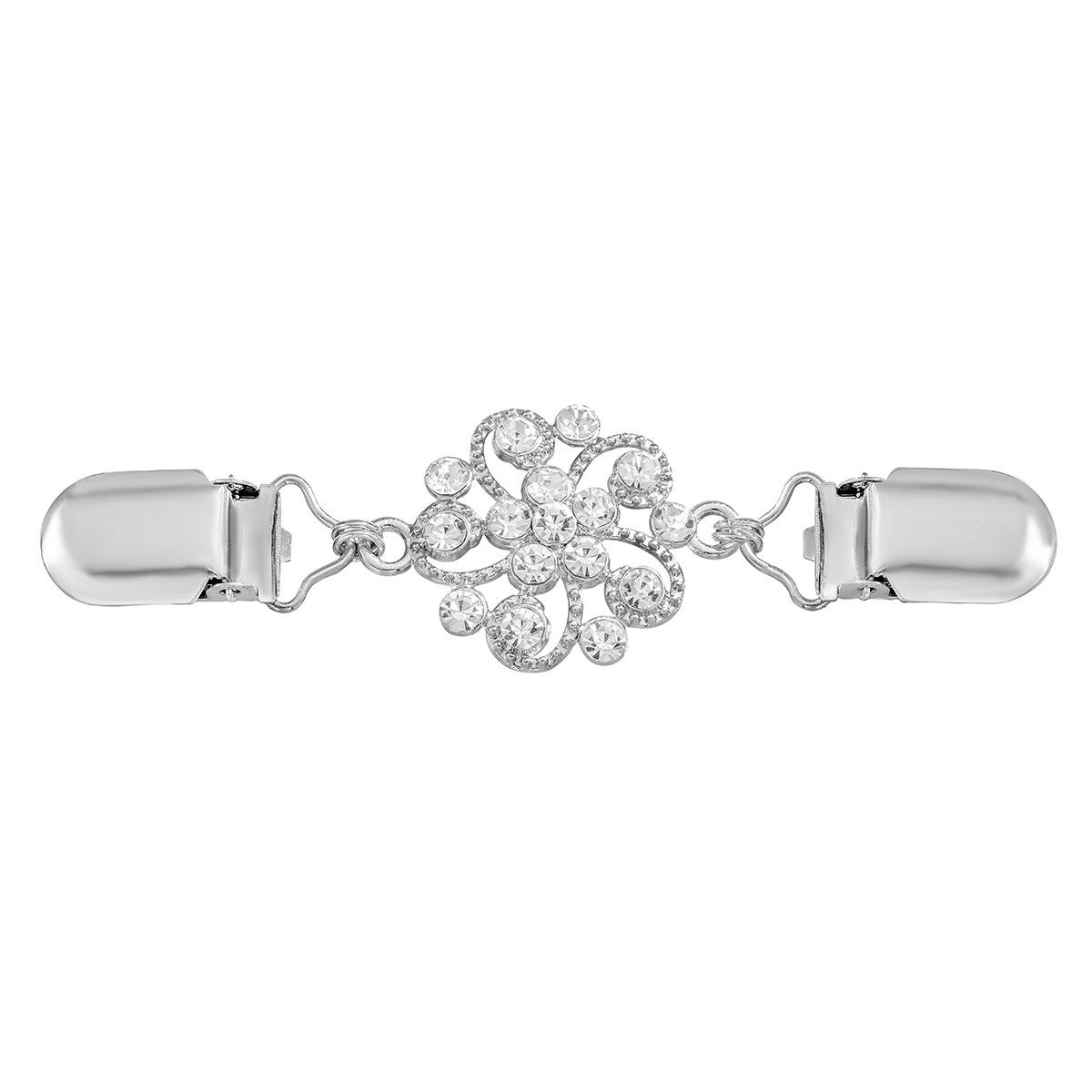 

Vintage Flower Rhinestone Brooch Sweater Shawl Clip Pin Anti Exposure Fashion Elegant Lapel Pins for Women Accessories срібний