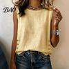 Soft Blouse Summer Tops for Women, Round Neck Sleeveless Pullover Tops, Pure Color Stretchy Breathable Regular Fit Vest Work Party Vacation