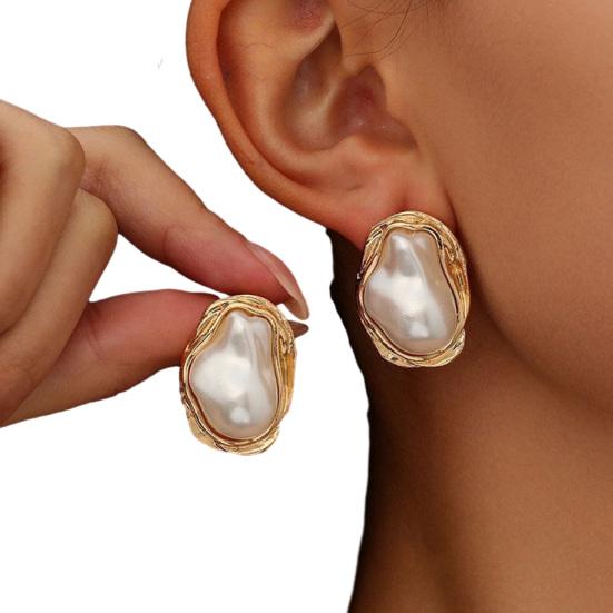 3Pcs/Set Faux Baroque Pearl Jewelry Set, Irregular Faux Pearl Necklace Stud Earrings Ring, Statement Wedding Jewelry for Women