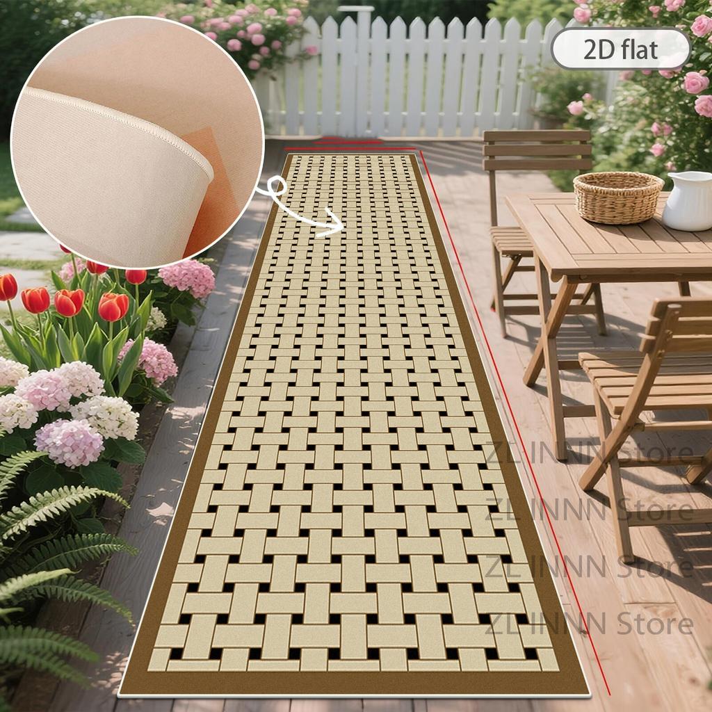 Cream Beige Long Runner Rug Outdoor Patio Non-slip Washable Runner Mat Decoration Home Living Room Kitchen Carpet Track Corridor