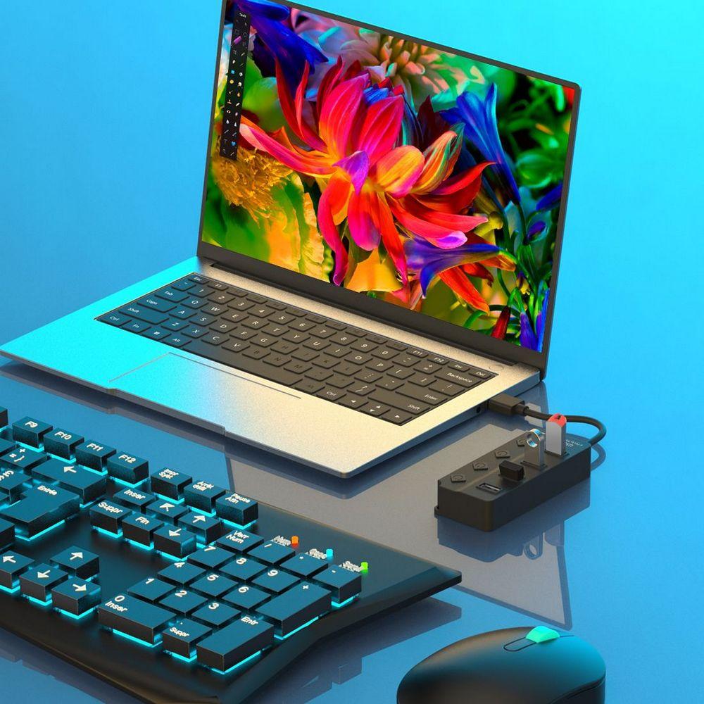 5302 4 In 1 USB 2.0 Hub With Individual Switches Plug and Play 4 Ports Splitter High Speed 480Mbps Data Transfer