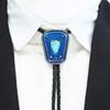 Tribal Faux Leather Rope Bolo Tie with Metal Enamel Stone Pendant Western Cowboy Necktie Jewelry Necklace Shirt Chain