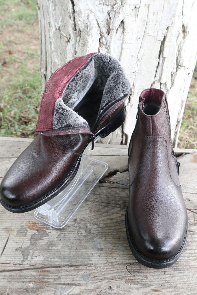 Men's Fashion Genuine Leather Flat Heeled Booties Bootie Furry Black Zipper Casual Boots Shoes