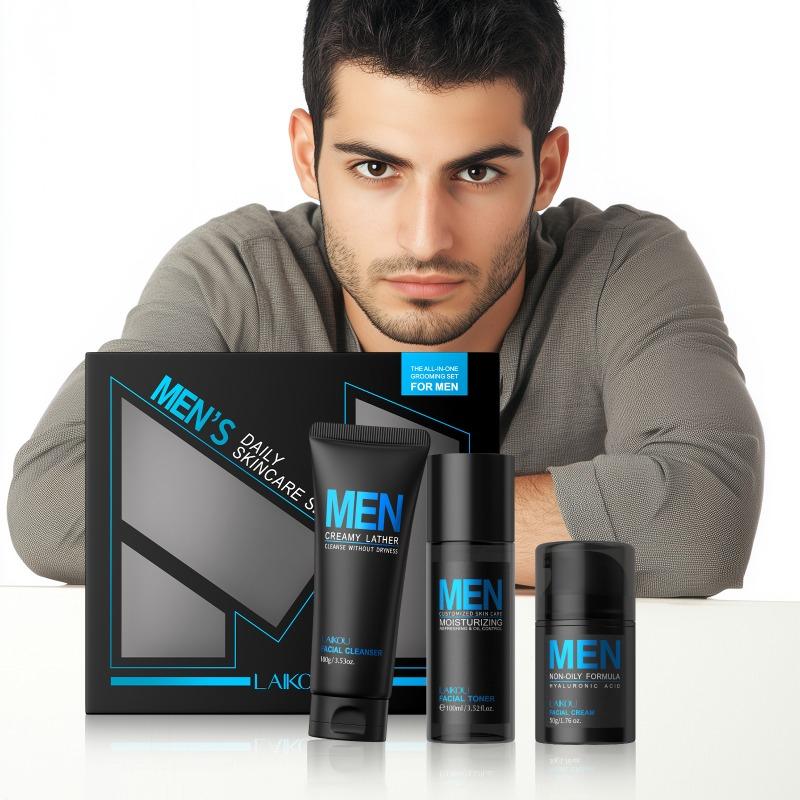 Set per la cura quotidiana della pelle da uomo LAIKOU, crema viso, lozione, detergente per uomini