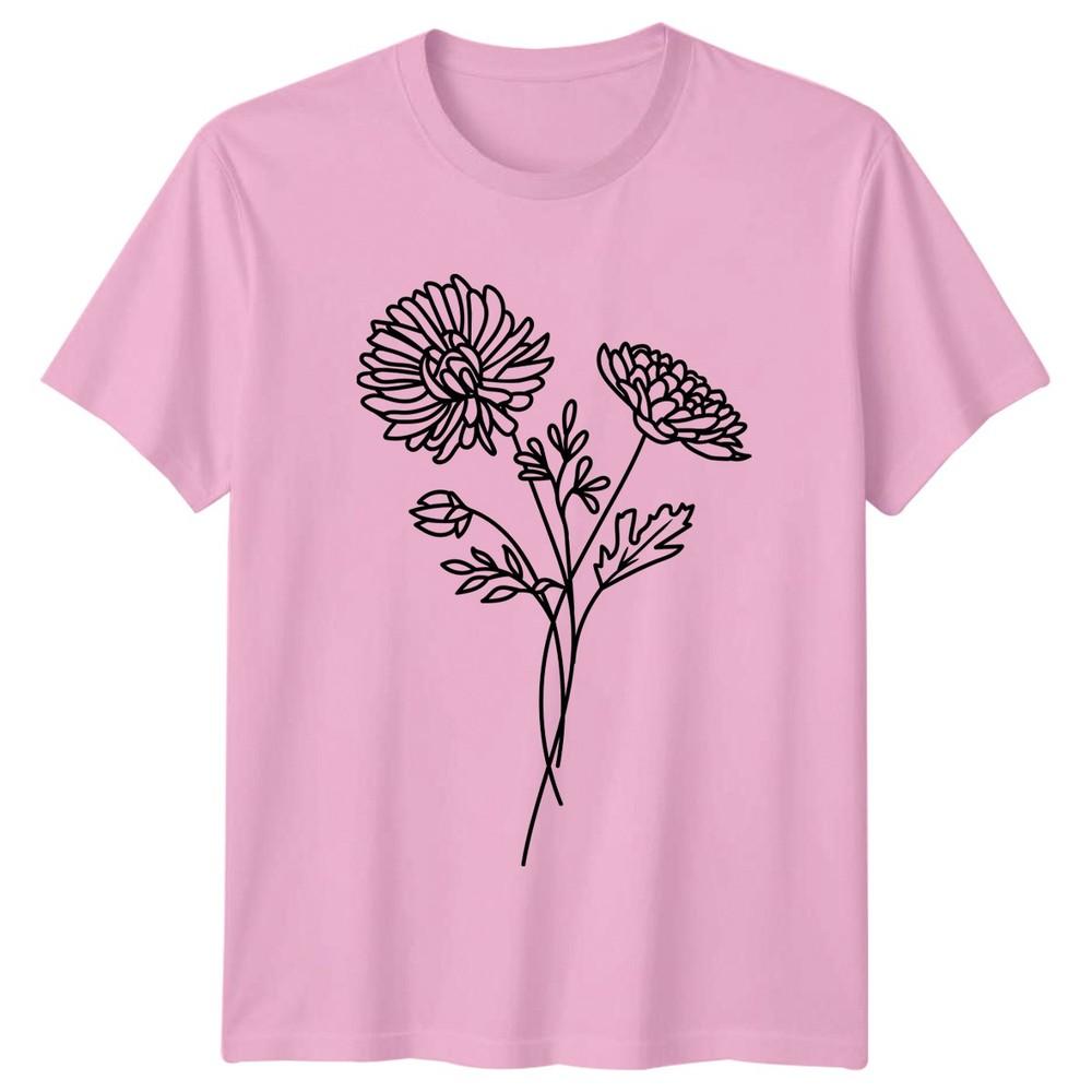 Minimalist Chrysanthemum Flower Bouquet TShirt Floral Line Art Birthday Gift
