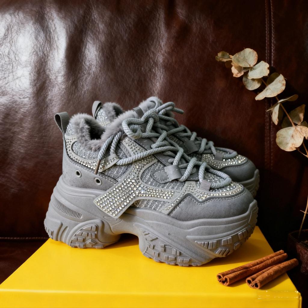 Red Dad Shoes Women's Autumn and Winter New Small Casual Shoes Versatile Rhinestone Thick-soled Inner Height-increasing Women's Shoes