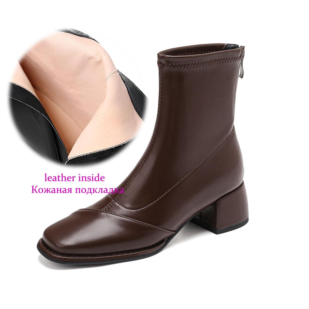 Krazing Pot Mikrofaser Herbst Winter Schuhe Dicke Mittelhohe Absätze Größe 43 Chelsea Boots Aprikose Reißverschluss Stiefeletten