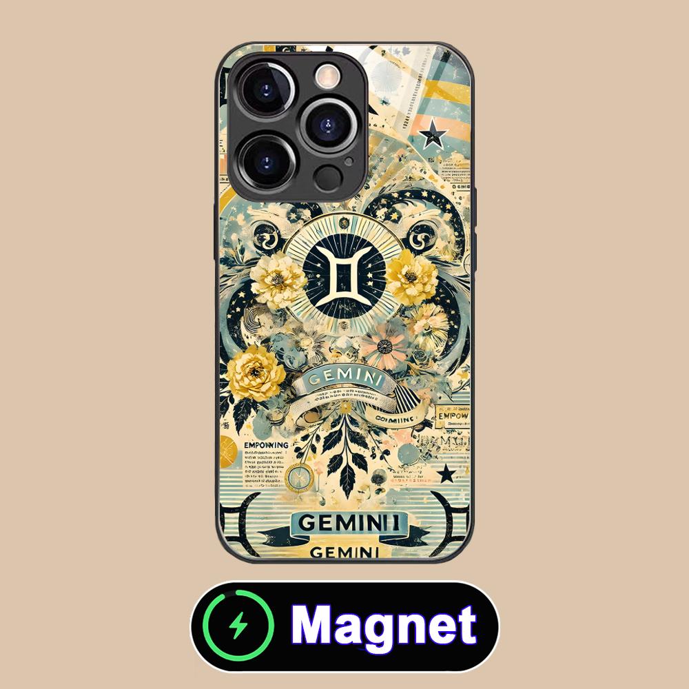 Zodiac Sign Gemini Phone Case for iPhone 17 16 15 14 13 12 11 Air Pro Max Plus Mini Glass MagSafe Cover