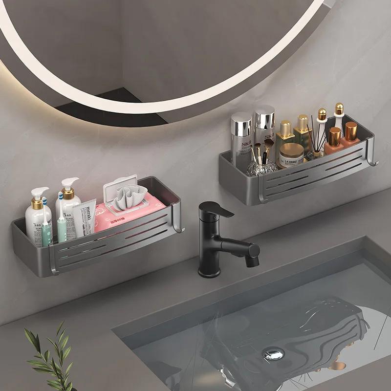 Punch-Free Bathroom Shelf Wall Mounted Shampoo Makeup Storage Holder Kitchen Toilet Square Self Adhesive No Drill Shower Shelves