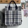 Thick Polyester Tote Bag Large Capacity Minimalist Plaid Pattern with Zipper Closure, Reinforced Handles for Work, Shopping & Daily Essentials