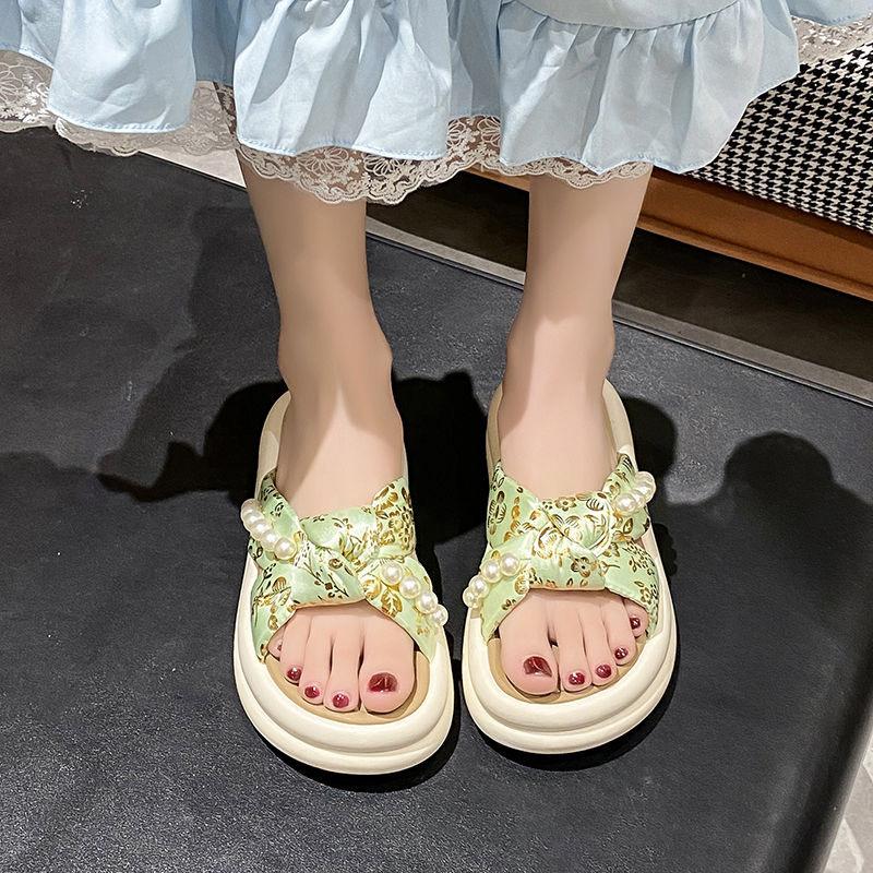 Summer outer wear thick-soled flat-soled sandals small fragrant style casual soft-soled slippers outer wear 35 светло-зеленый
