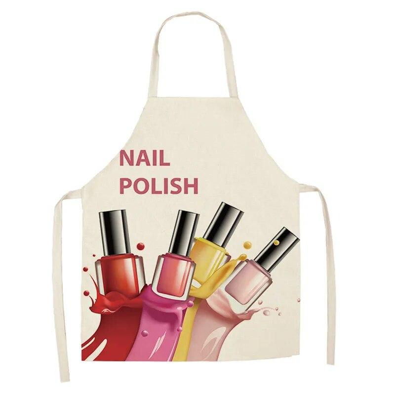 Nail Polish Themed Printed Apron Unisex Dinner Bib Kitchen Cooking Baking Apron Cleaning Accessories