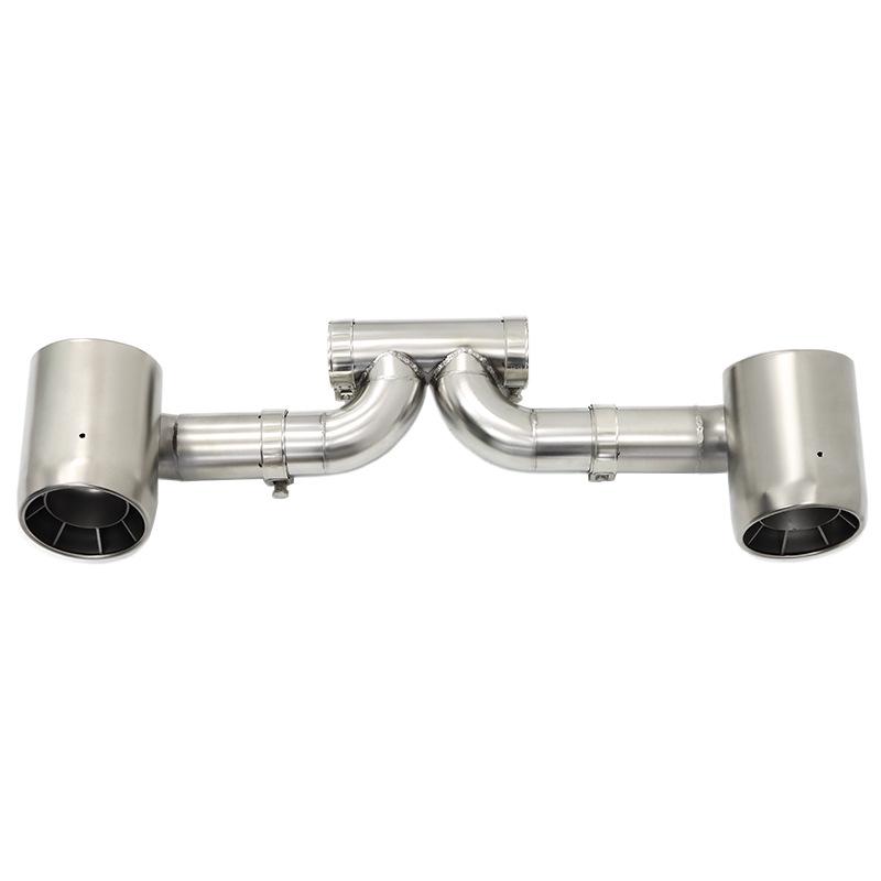 Ulepszenie Porsche 718 GT4: Podwójny wydech ze stali nierdzewnej z tłumikiem i czarnymi końcówkami