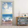 2 szt. Samoprzylepna Wodoodporna Naklejka na Drzwi Mural Pejzaż Morski Fala Plaża Wzór Scenerii Naturalnej Naklejka na Ścianę Do Dekoracji Drzwi Szafki Ściennej Wewnątrz i na Zewnątrz