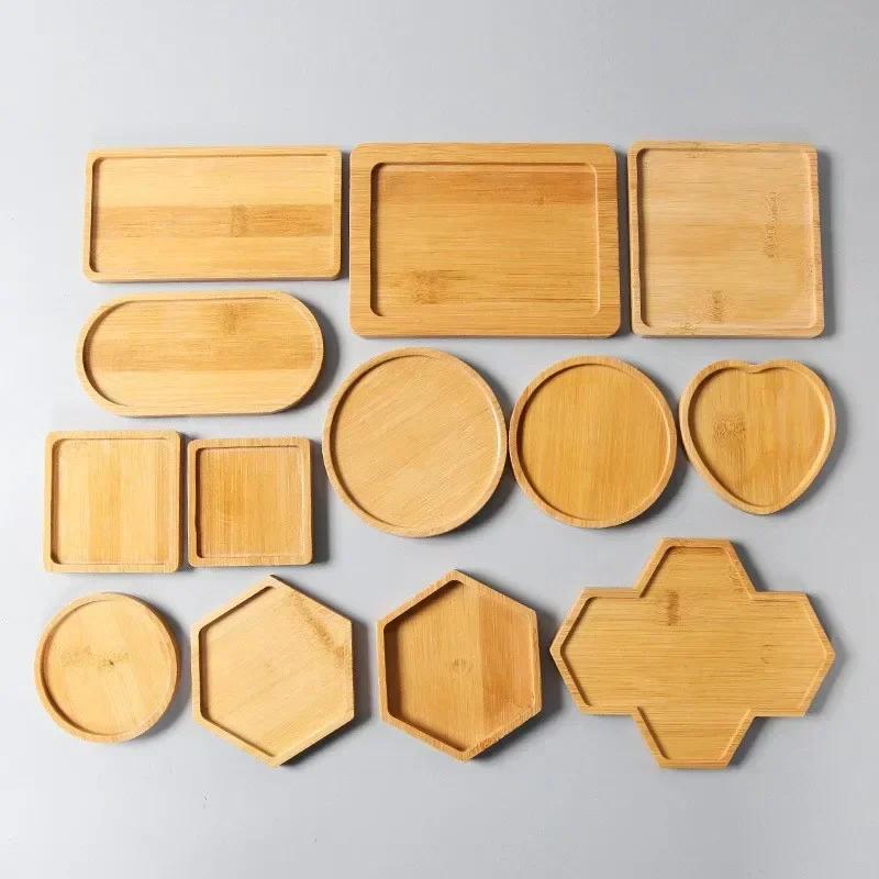 Multi Bamboo Tray Wood Saucer Flower Pot Tray Cup Pad Coaster Plate Kitchen Decorative Plate Coffee Cup Mat Creative Coaster