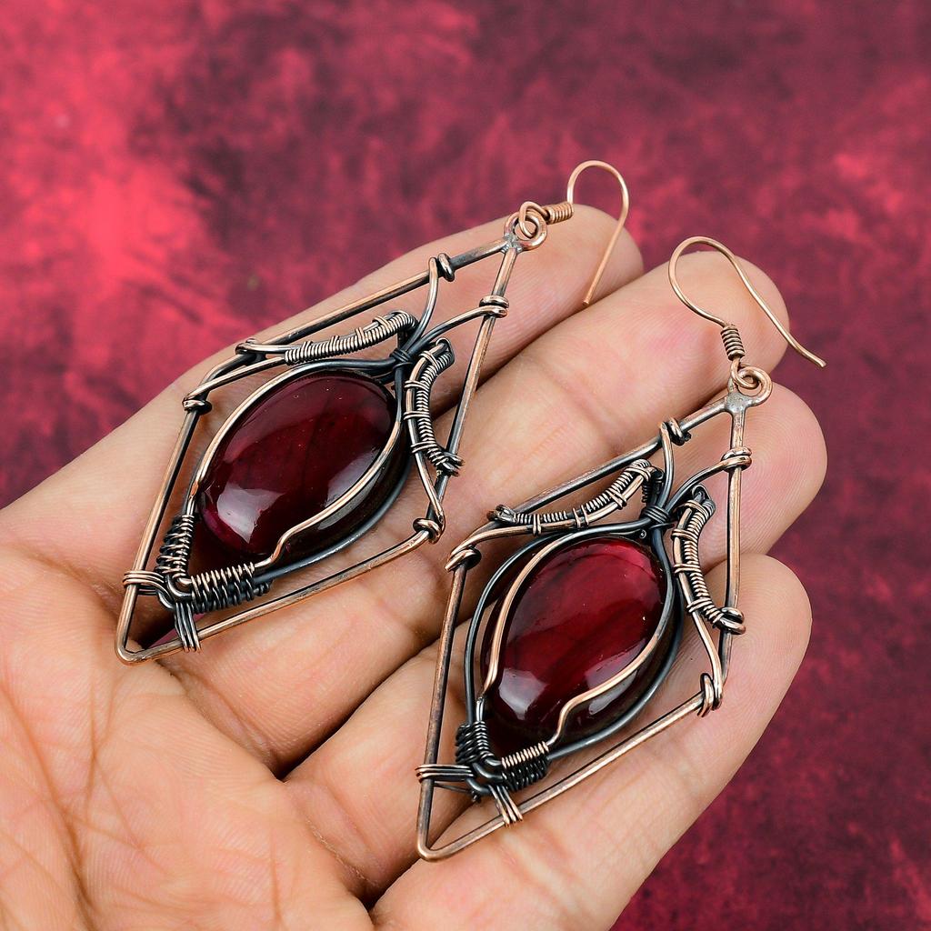 Red Fire Labradorite Earring Copper Wire Wrapped Earrings Handmade Earrings Copper Wire Jewelry Brand New Earring Gemstone Jewelry For Gifts