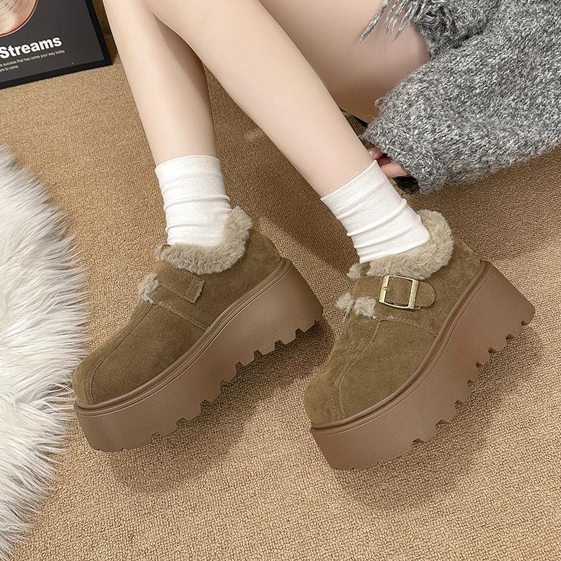 Women's Fashion Lightweight Height-enhancing Thick Soles Winter Warm Fur One Snow Boots Plush Lining Non-slip Casual Sports Cotton Boots Le Fu Shoes