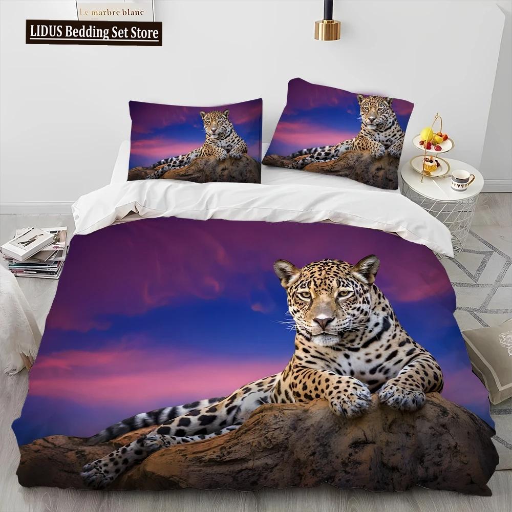 3D Tiger Leopard Wolf Animal Luksusa gultas veļas komplekts, Segas segas gultas komplekts Segas pārvalks spilvendrāna, Karaļa izmēra gultas veļas komplekts